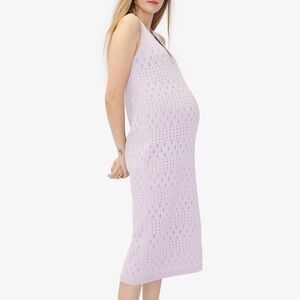 NWOT Hatch The Evelyn Knit Sleeveless Maternity Midi Lavender Embroidered Dress